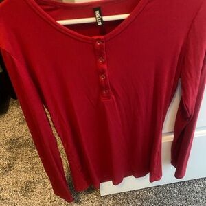 Crimson Red Long-Sleeve Henley Top